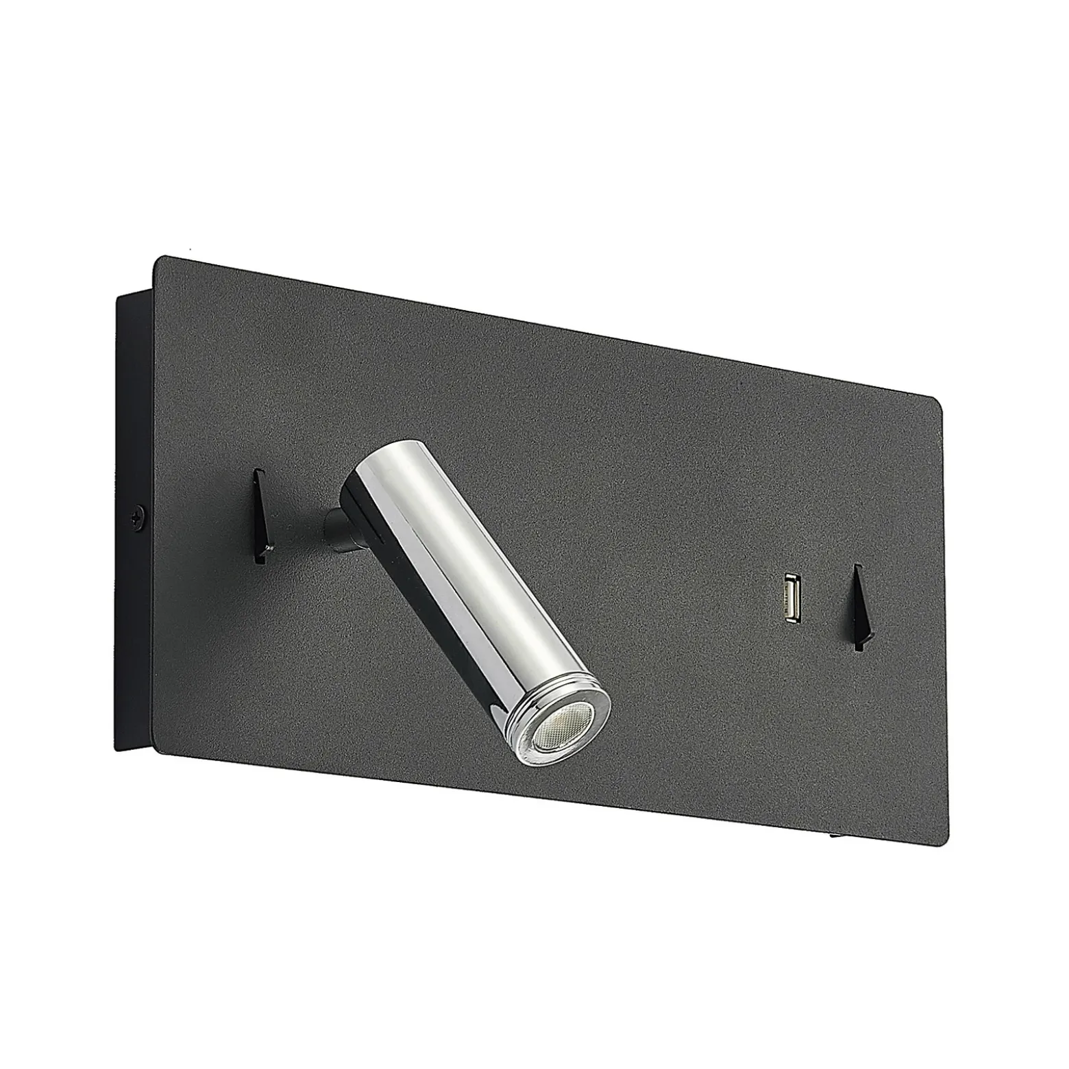 Lucande Aplique de pared LED Kimo, 32 cm, negro, aluminio, USB