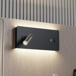 Lucande Aplique de pared LED Kimo, 32 cm, negro, aluminio, USB