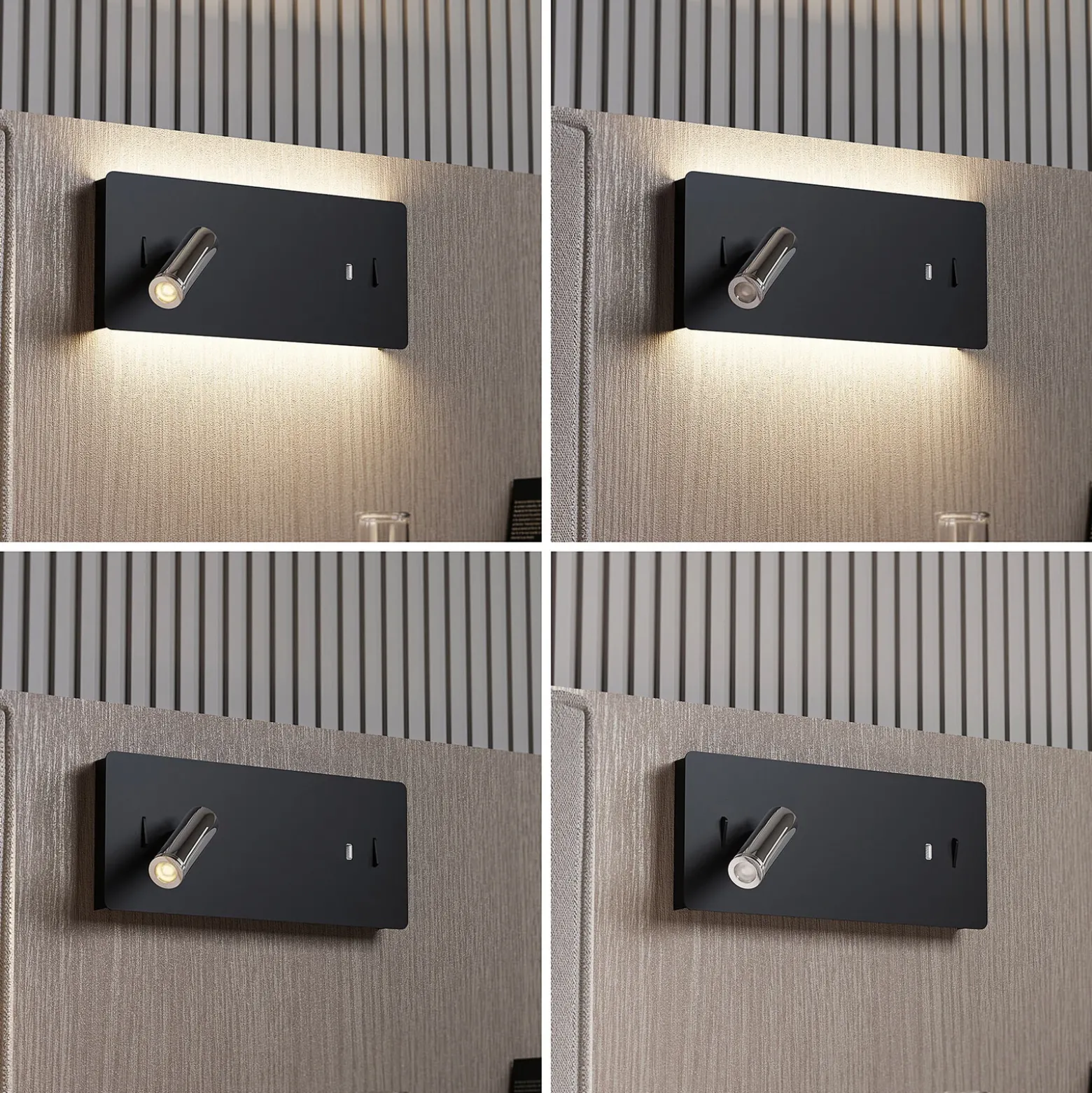 Lucande Aplique de pared LED Kimo, 32 cm, negro, aluminio, USB