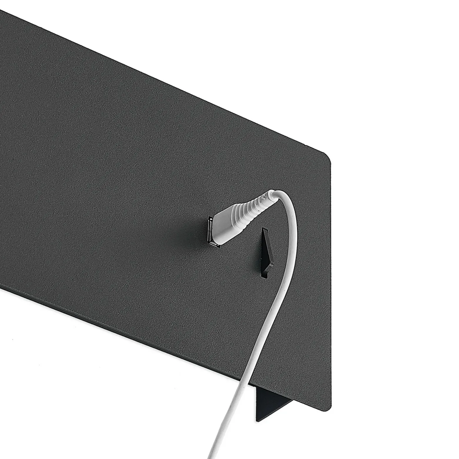 Lucande Aplique de pared LED Kimo, 32 cm, negro, aluminio, USB
