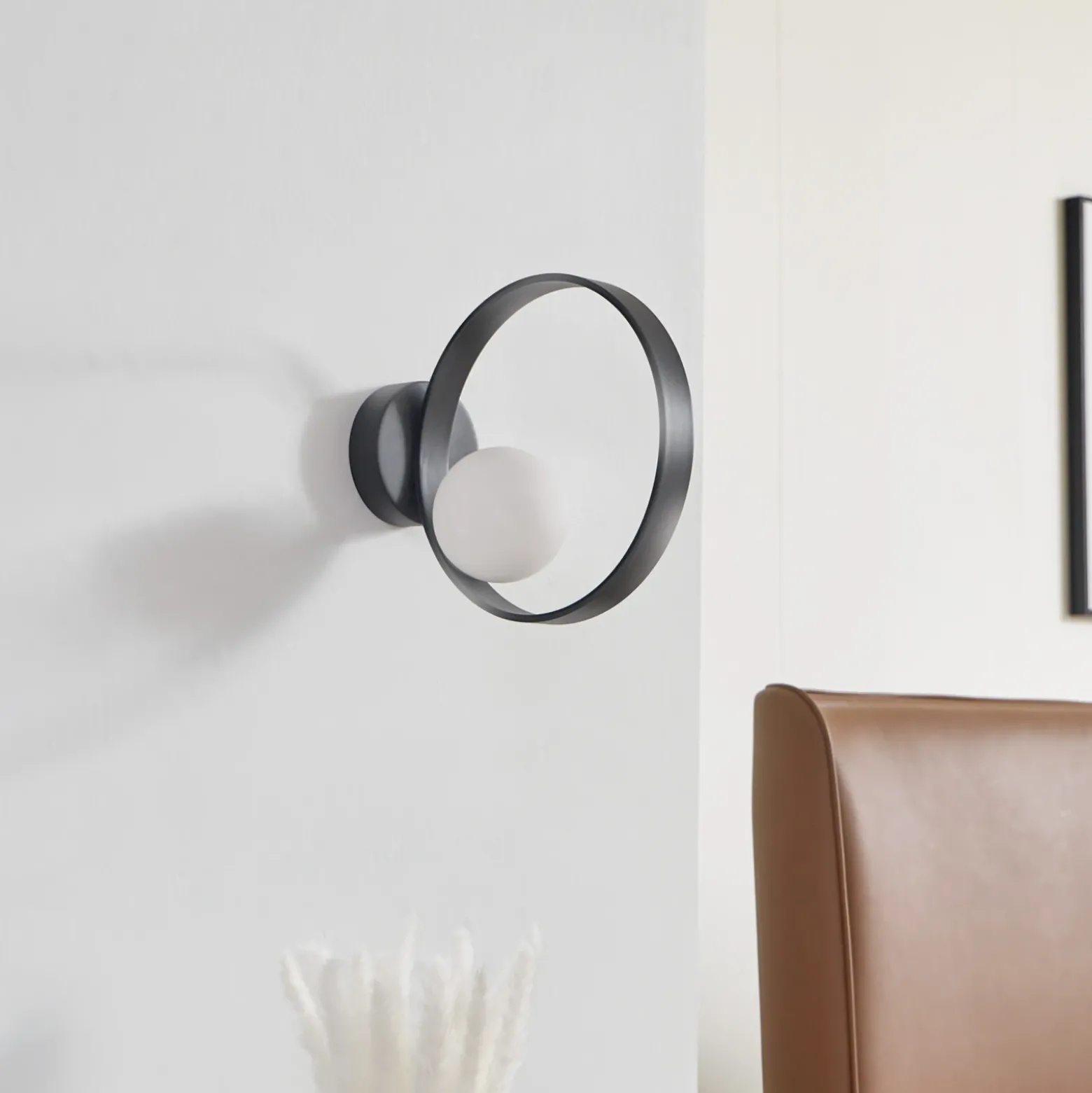 Lucande Aplique de pared LED Luneo, negro/opal, cristal, 30 cm