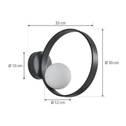 Lucande Aplique de pared LED Luneo, negro/opal, cristal, 30 cm