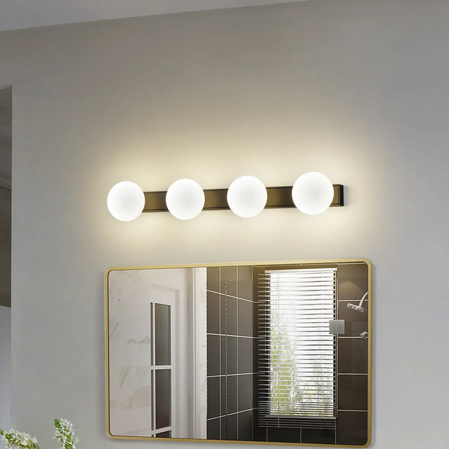 Lucande aplique de pared LED para baño Myrra, negro, cristal, 60 cm, IP44