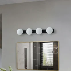 Lucande aplique de pared LED para baño Myrra, negro, cristal, 60 cm, IP44