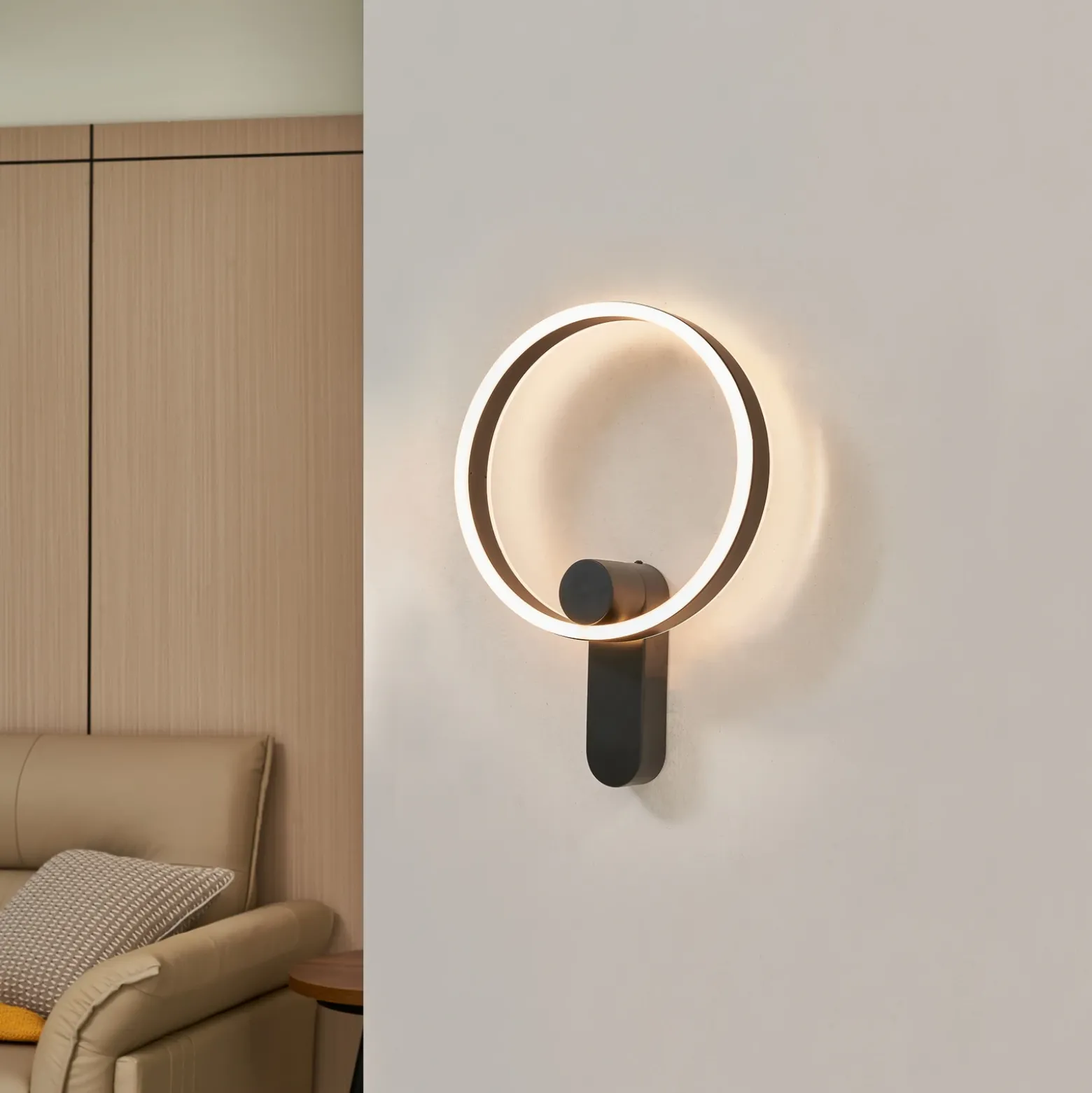 Lucande Aplique de pared LED Yekta, directo, negro, atenuable