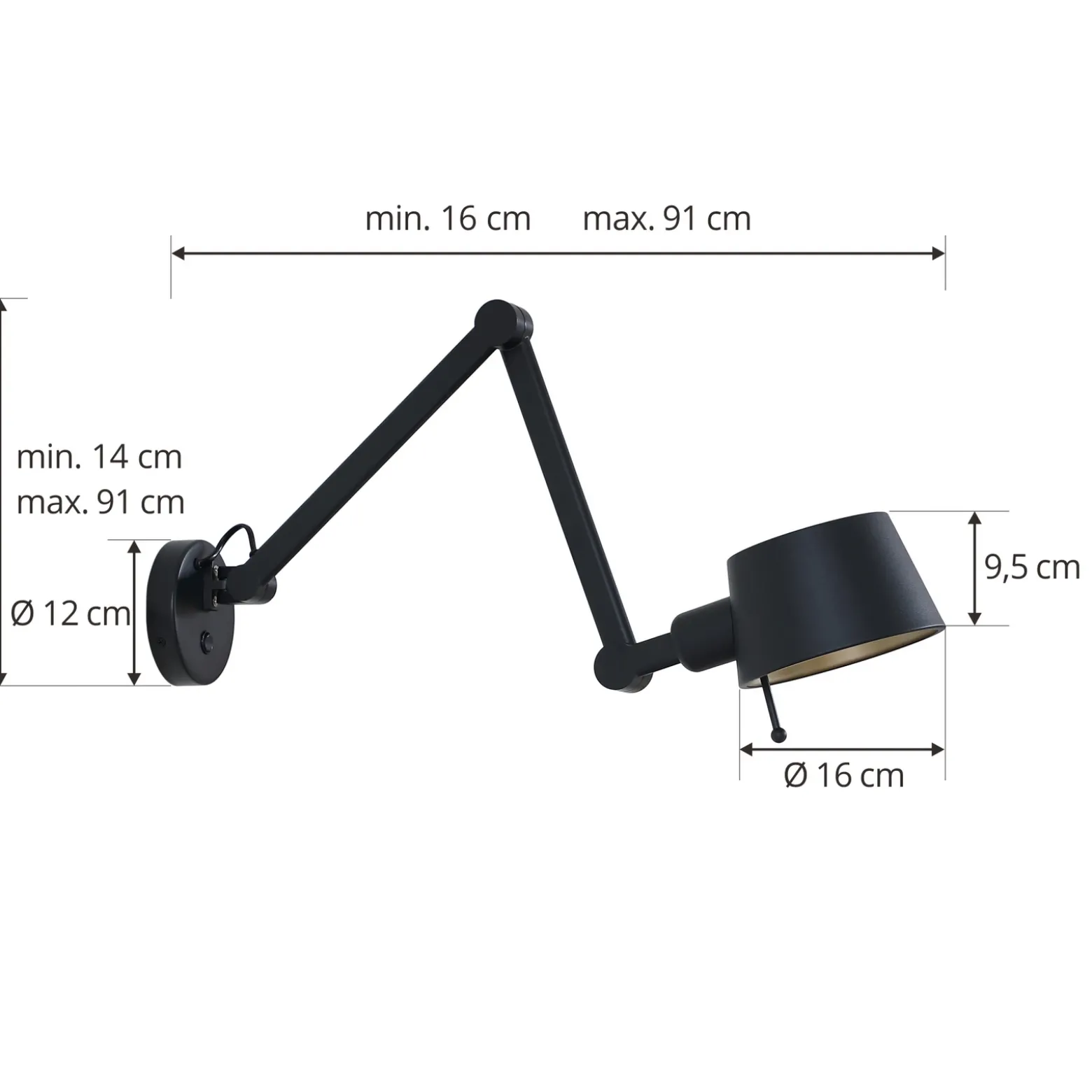 Lucande aplique de pared Silka, negro, metal, 9,5 cm de altura