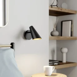 Lucande aplique de pared Wibke, altura 24 cm, negro, dorado, metal