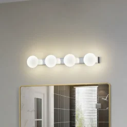 Lucande aplique LED para baño Myrra, cromo, cristal, 60 cm, IP44