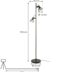 Lucande Arinthea lámpara de pie, 2 luces, negro, acero, E14