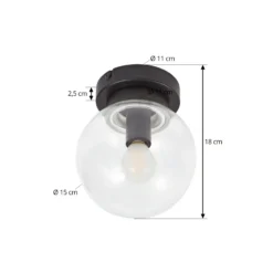 Lucande Badolo plafón, negro, cristal, Ø 15 cm, IP44