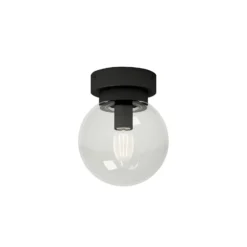 Lucande Badolo plafón, negro, cristal, Ø 15 cm, IP44