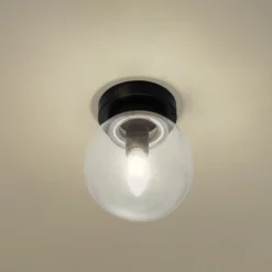 Lucande Badolo plafón, negro, cristal, Ø 15 cm, IP44