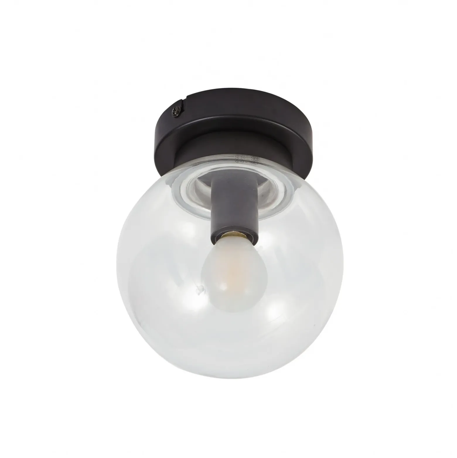 Lucande Badolo plafón, negro, cristal, Ø 15 cm, IP44