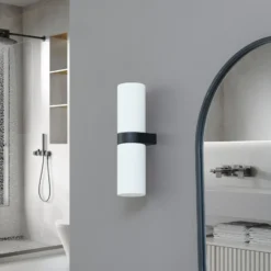 Lucande Basolo aplique para baño, negro, altura 31,5 cm, cristal