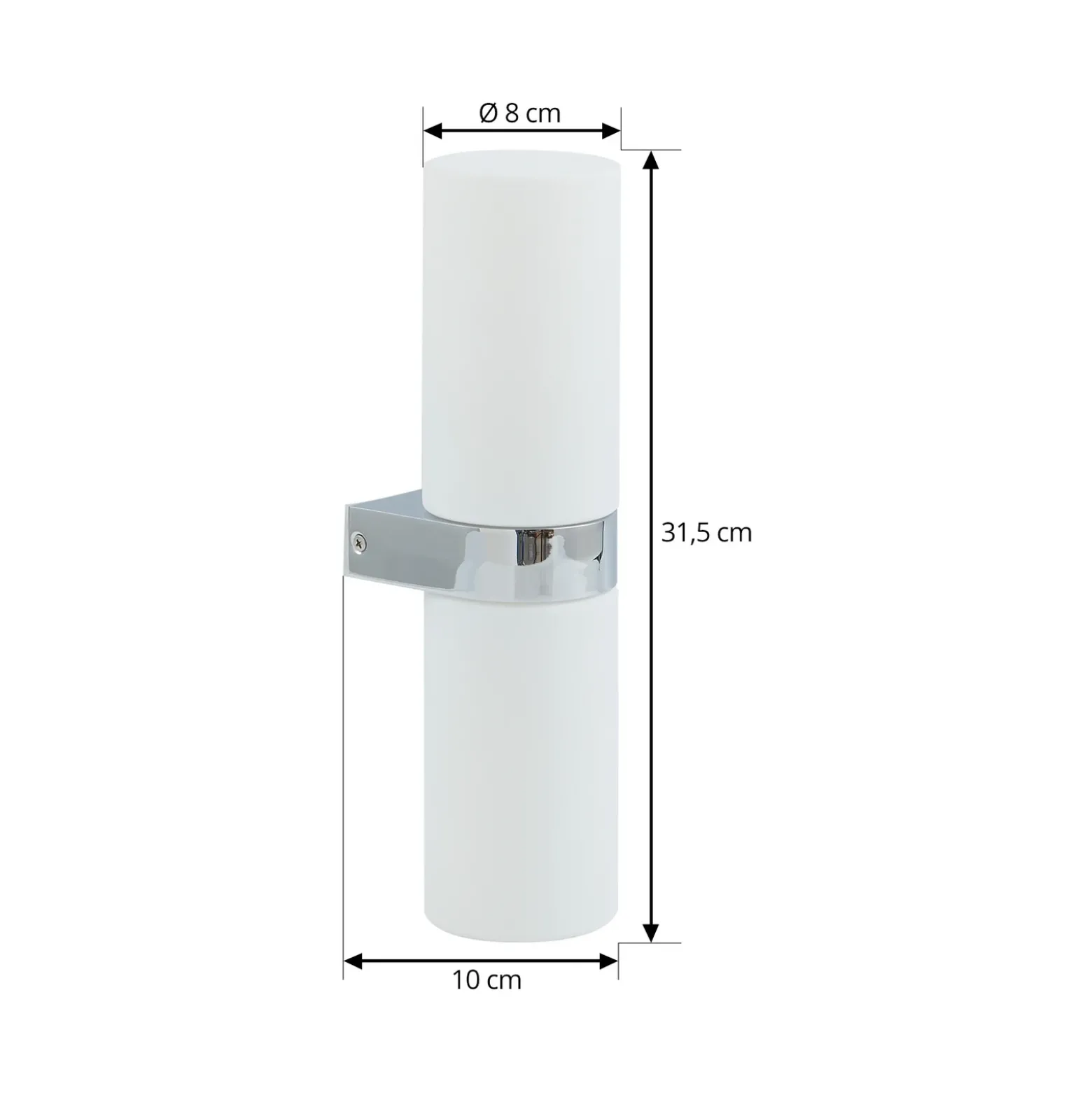 Lucande Basolo aplique para baño, cromo, altura 31,5cm, cristal, IP44