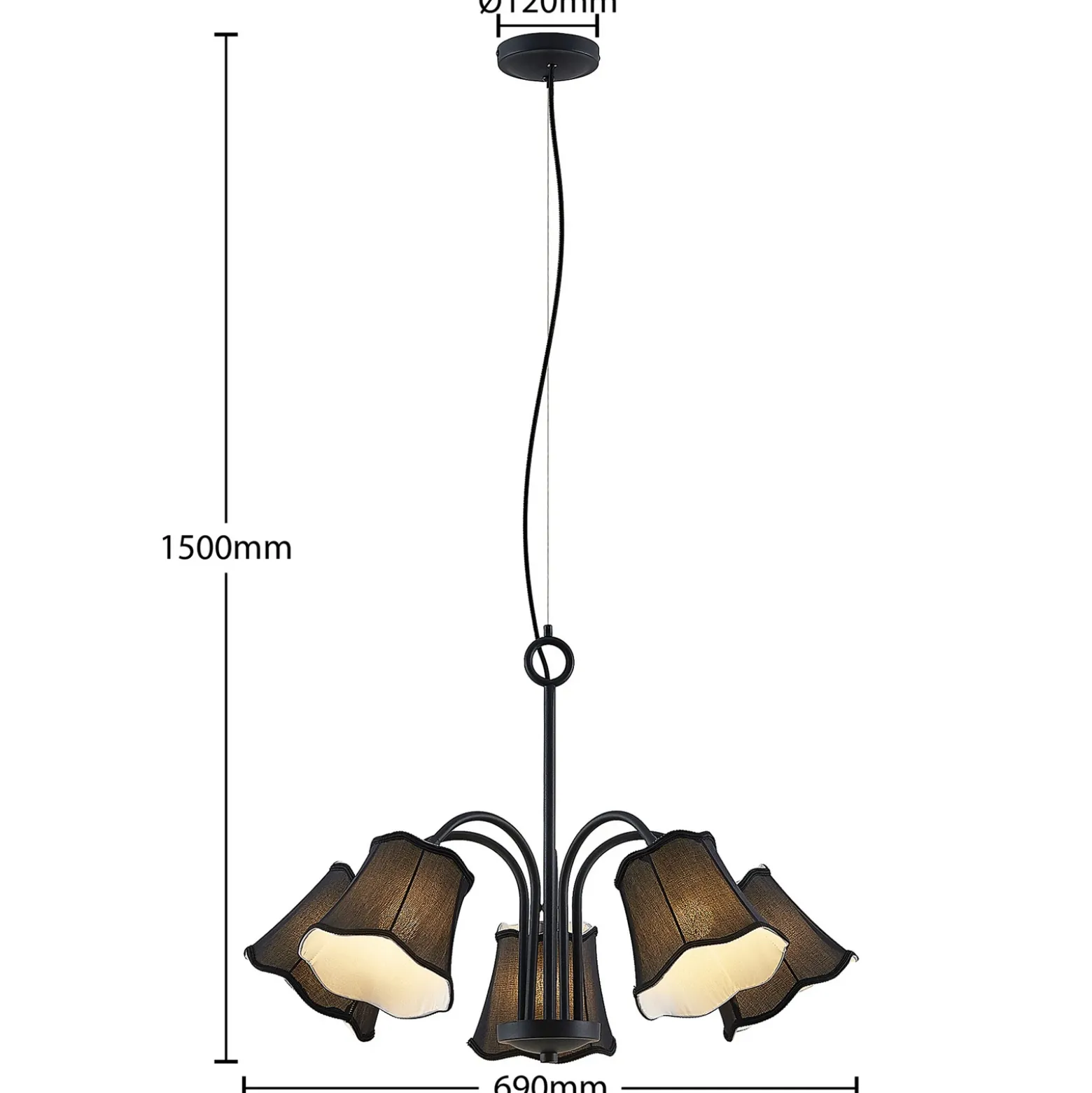 Lucande Binta lámpara colgante, 5 luces, negro