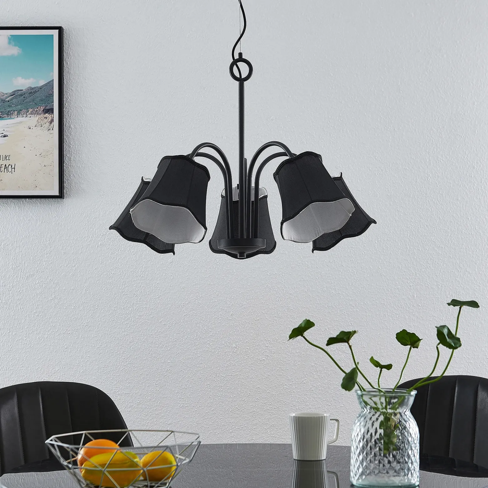 Lucande Binta lámpara colgante, 5 luces, negro