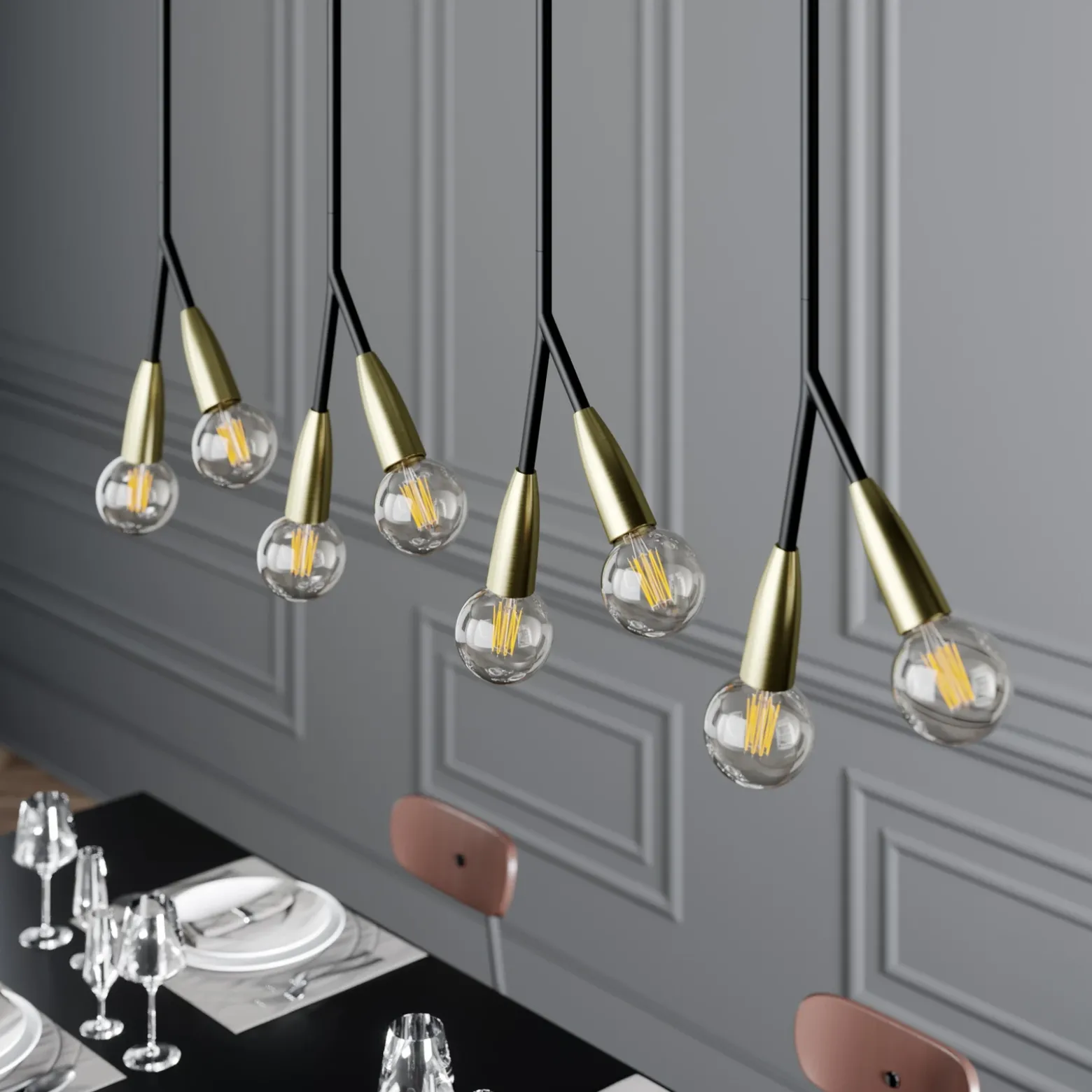 Lucande Carlea colgante 8 luces negro-latón