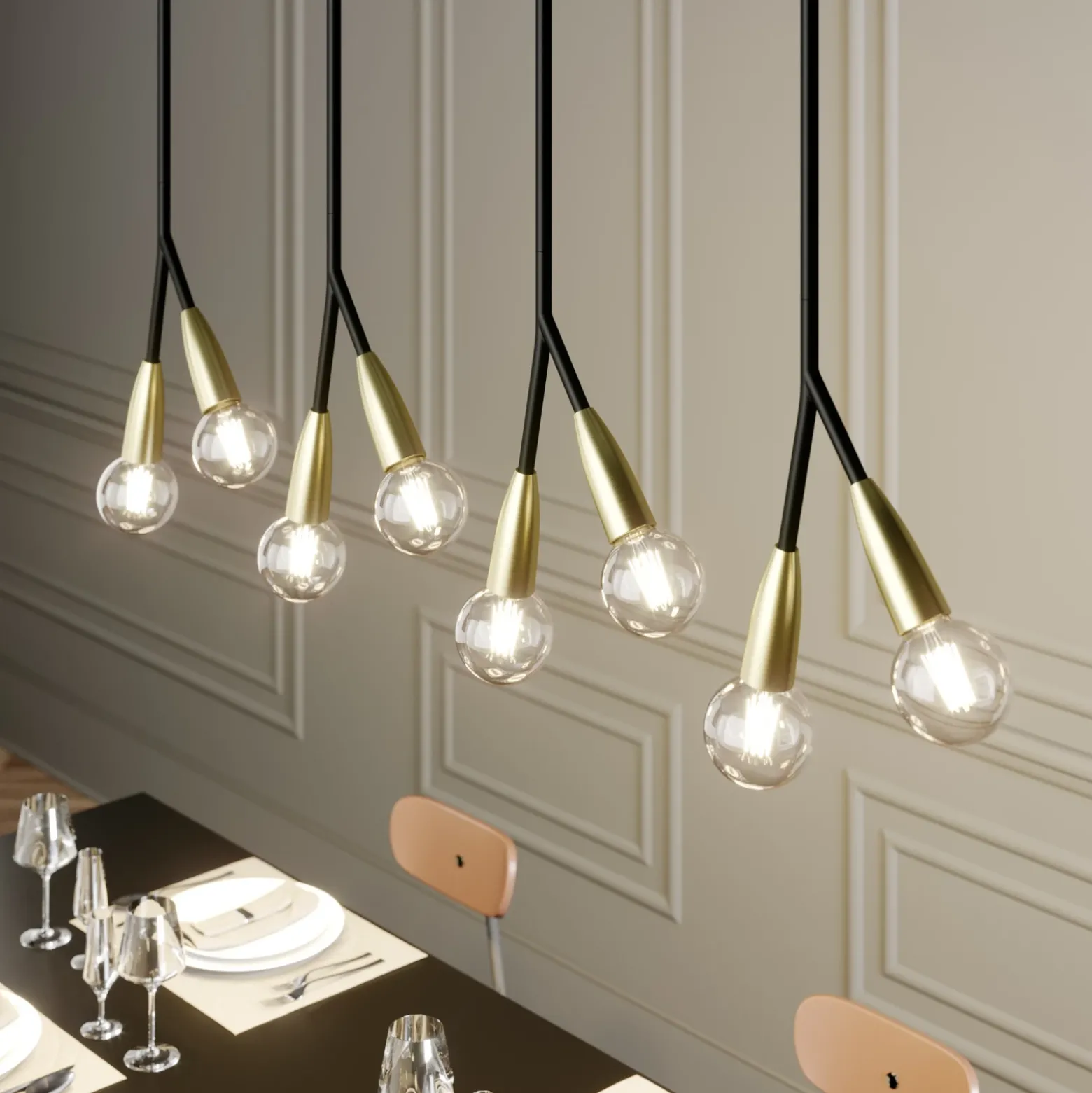 Lucande Carlea colgante 8 luces negro-latón