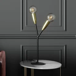 Lucande Carlea lámpara de mesa 2 luces latón negro