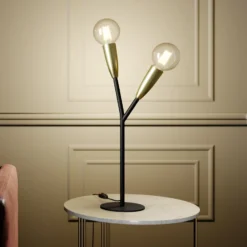 Lucande Carlea lámpara de mesa 2 luces latón negro