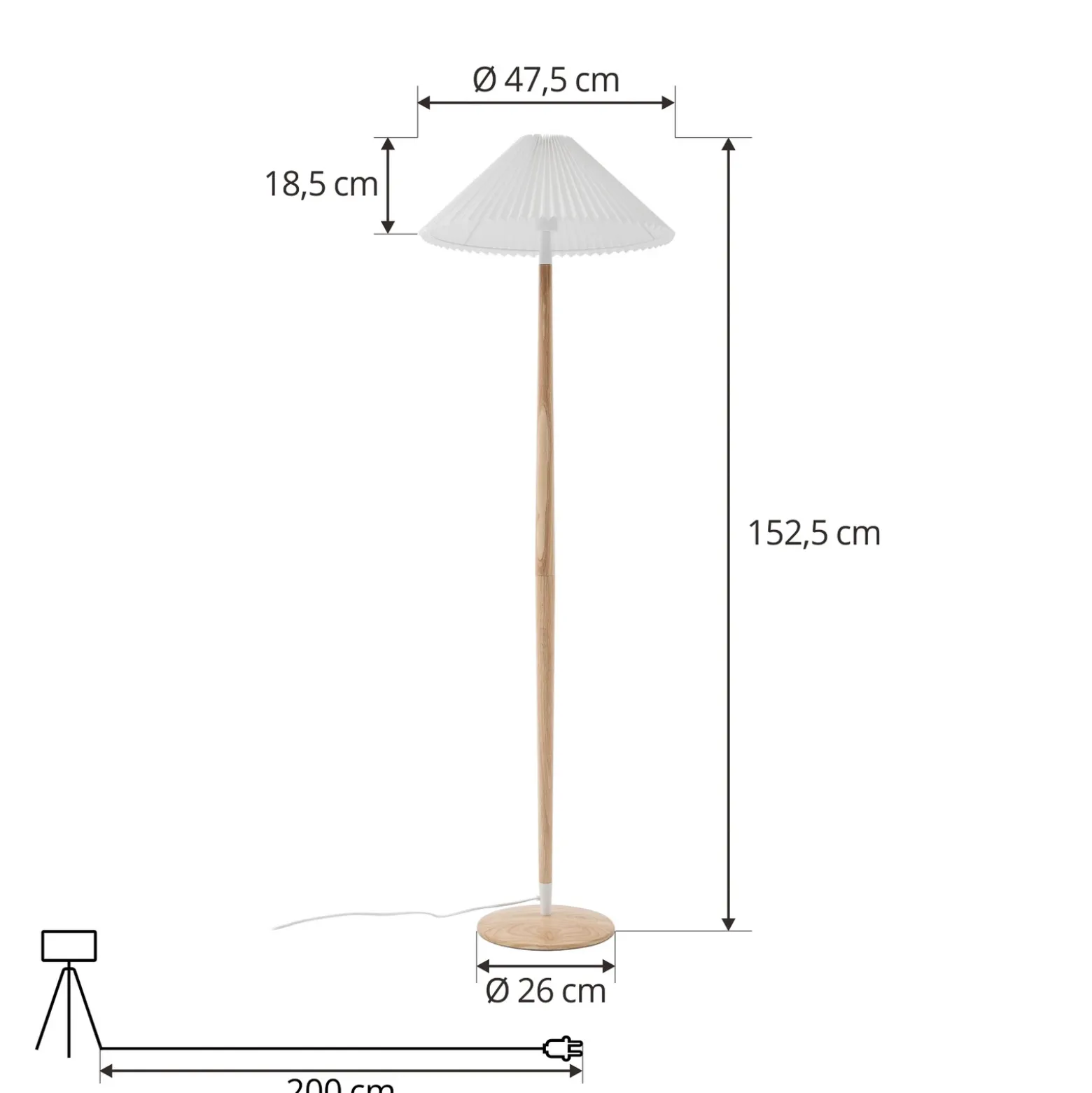 Lucande Ellorin lámpara de pie, blanco, madera, Ø 47,5 cm, E27