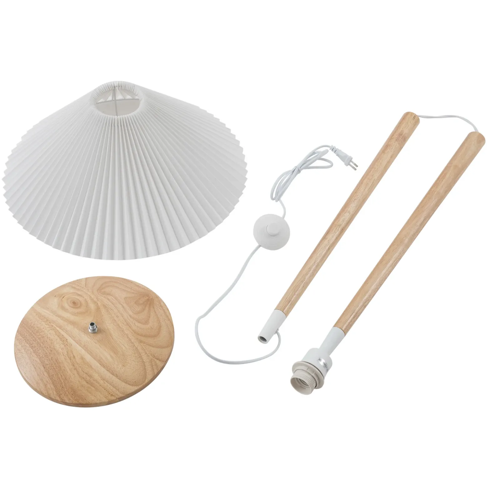 Lucande Ellorin lámpara de pie, blanco, madera, Ø 47,5 cm, E27