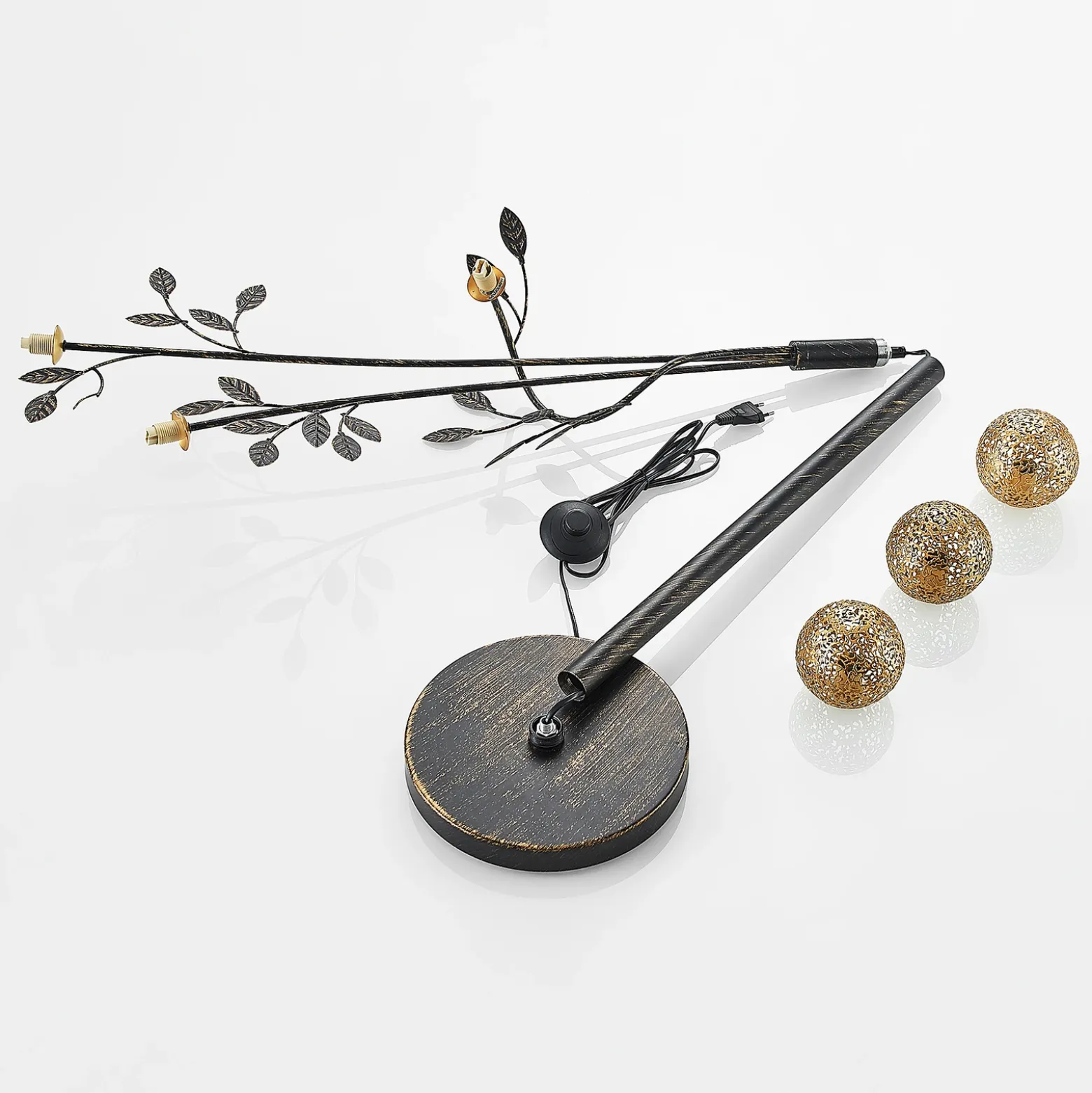Lucande Evory lámpara de pie, 160 cm, 3 luces, negro/oro, G9