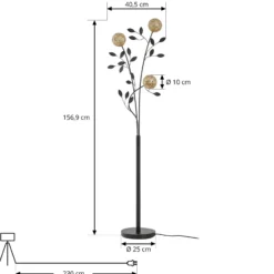 Lucande Evory lámpara de pie, 160 cm, 3 luces, negro/oro, G9
