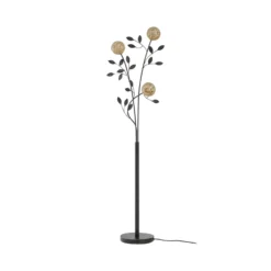 Lucande Evory lámpara de pie, 160 cm, 3 luces, negro/oro, G9