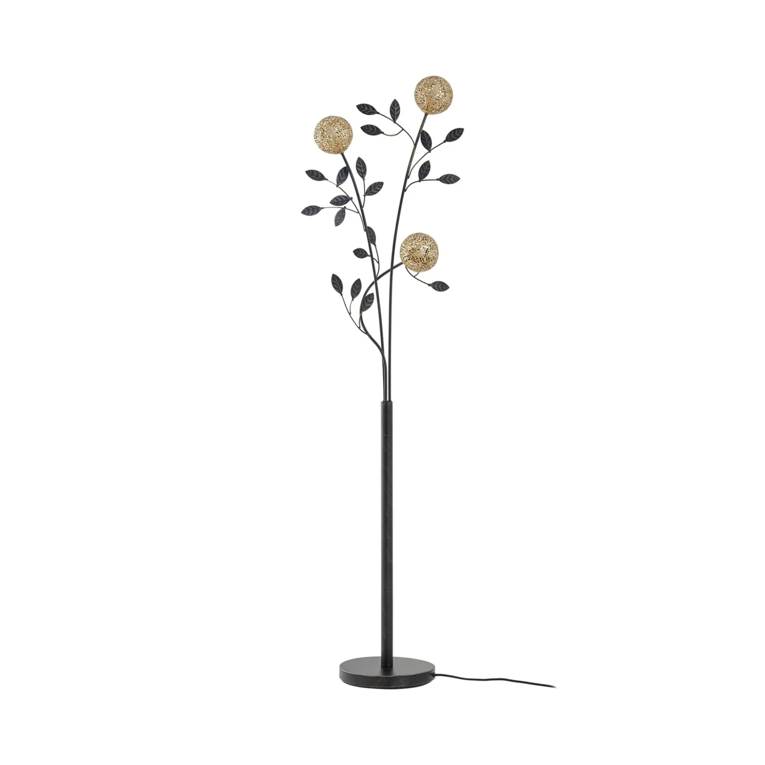 Lucande Evory lámpara de pie, 160 cm, 3 luces, negro/oro, G9