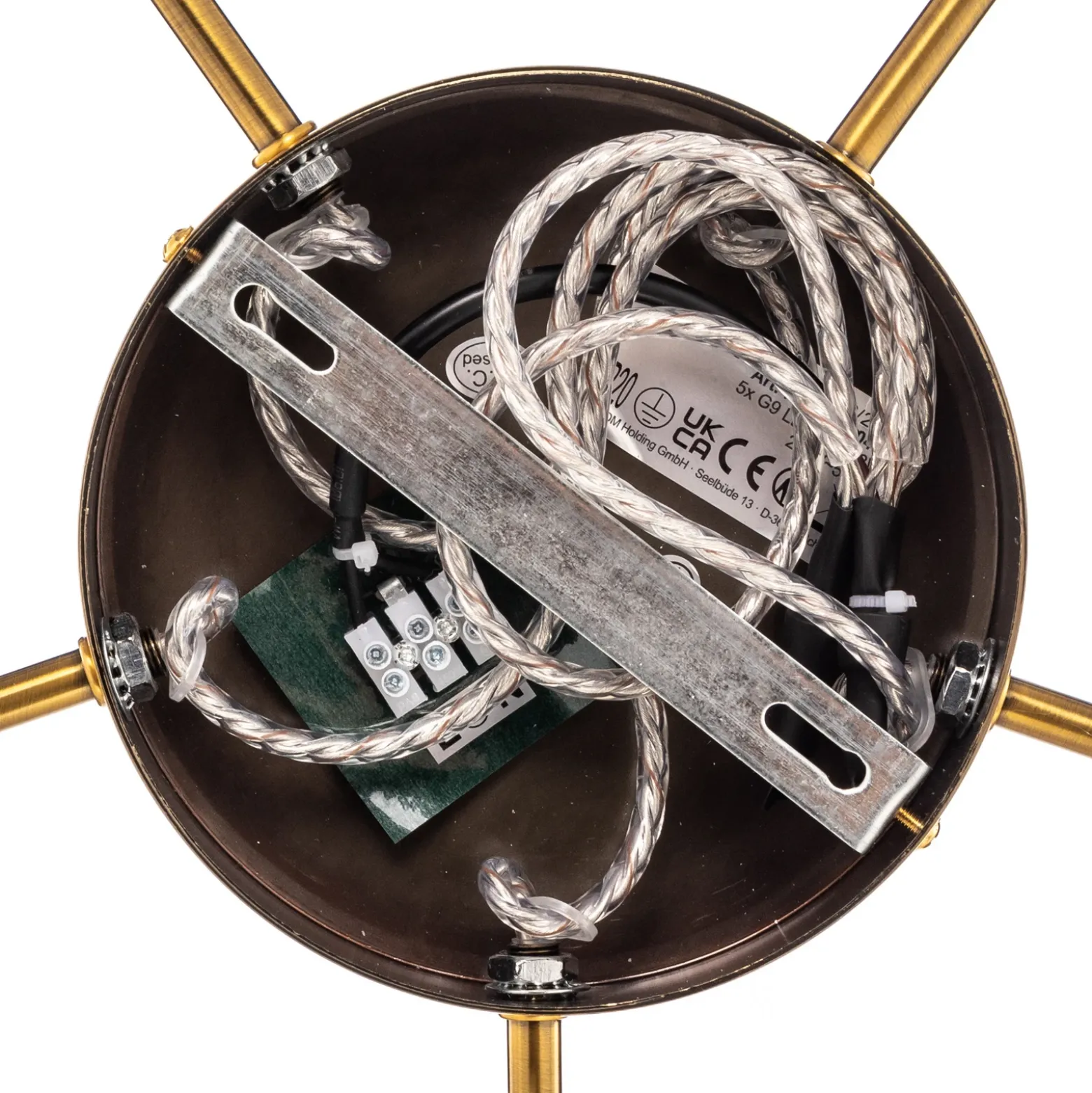 Lucande Freylin lámpara colgante, 5 luces, ámbar, cristal, 48 cm