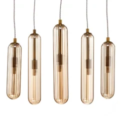 Lucande Freylin lámpara colgante, 5 luces, ámbar, cristal, 48 cm