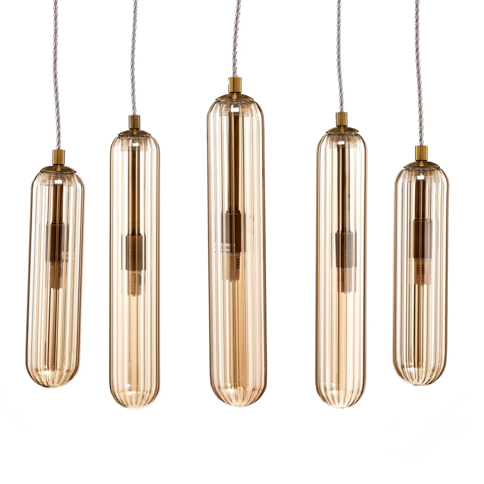 Lucande Freylin lámpara colgante, 5 luces, ámbar, cristal, 48 cm