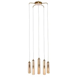 Lucande Freylin lámpara colgante, 5 luces, ámbar, cristal, 48 cm