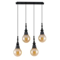 Lucande Gesja colgante, 4 luces, largo, negro