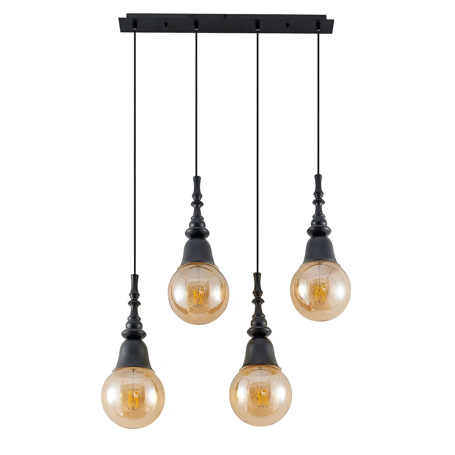 Lucande Gesja colgante, 4 luces, largo, negro