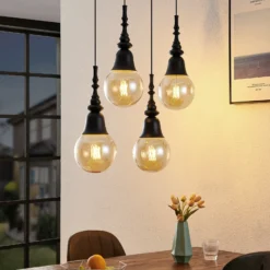 Lucande Gesja colgante, 4 luces, largo, negro
