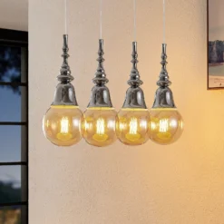 Lucande Gesja colgante, 4 luces, largo, cromo