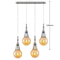 Lucande Gesja colgante, 4 luces, largo, cromo