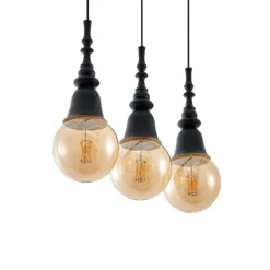 Lucande Gesja colgante, 3 luces, largo, negro