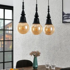 Lucande Gesja colgante, 3 luces, largo, negro