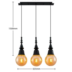 Lucande Gesja colgante, 3 luces, largo, negro