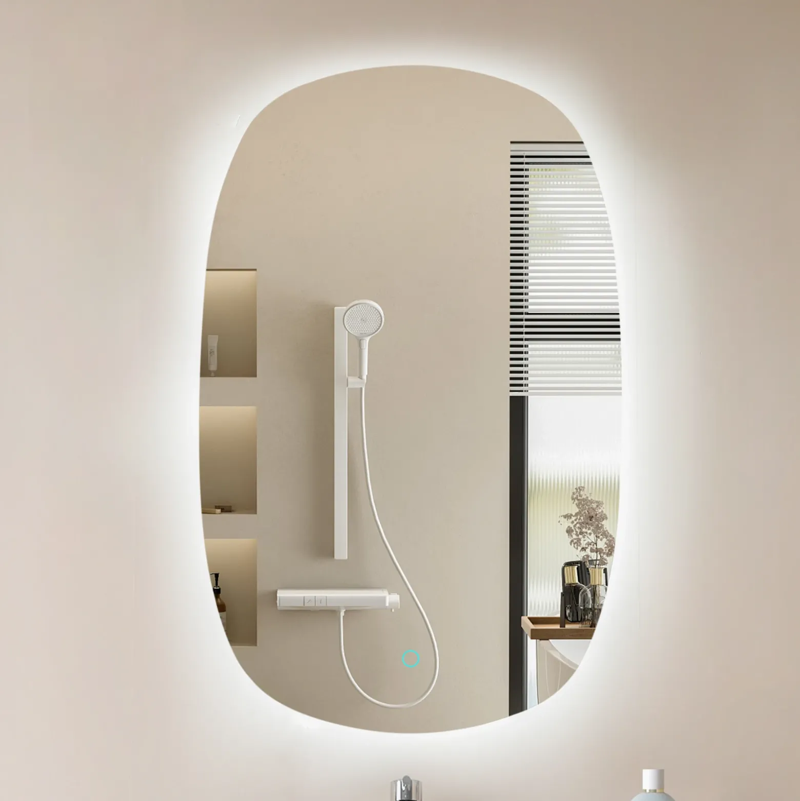 Lucande LED espejo Celestiel, oval, calefactable, CCT, 80 cm