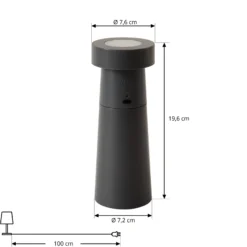 Lucande LED-Pimentero Pepper, gris oscuro, batería, IP44