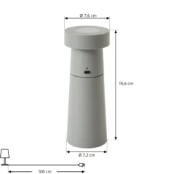 Lucande LED-Salzstreuer Salt, gris claro, batería, IP44