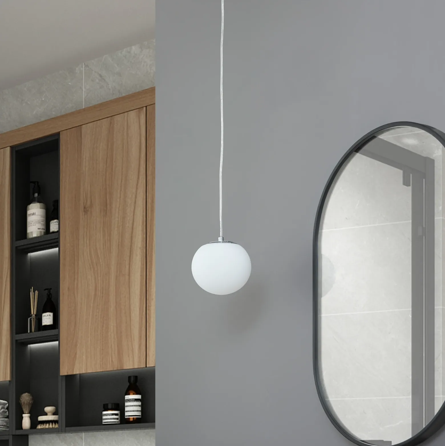 Lucande lámpara colgante Bidolo, color cromo, cristal, Ø 15 cm, IP44