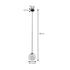 Lucande lámpara colgante Bidolo, negro, cristal, Ø 15 cm, IP44