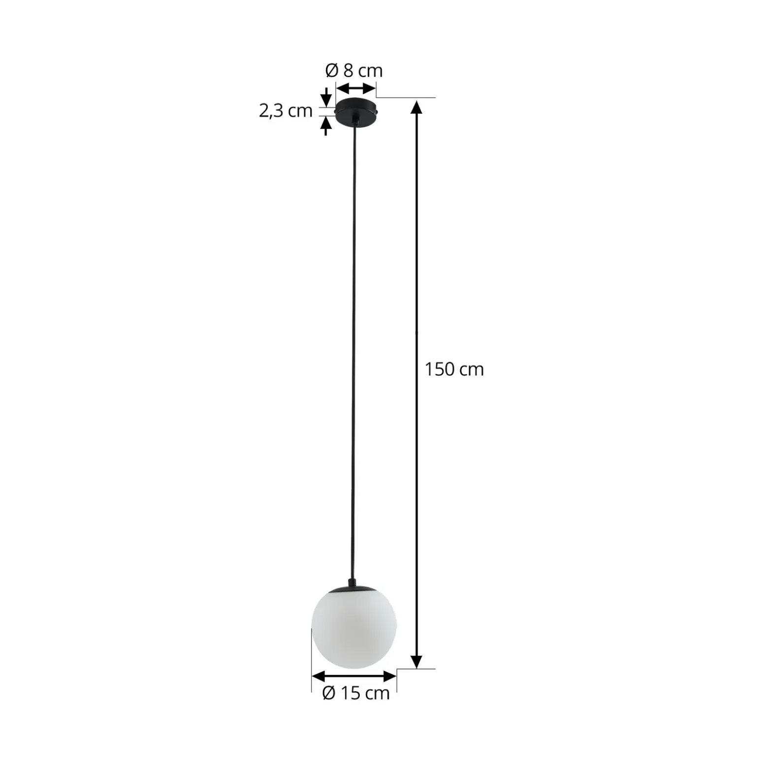 Lucande lámpara colgante Bidolo, negro, cristal, Ø 15 cm, IP44