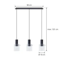 Lucande lámpara colgante Eirian, 90 cm, 3 luces, negro, cristal